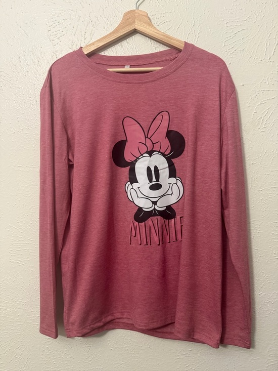 Digiprint Apparel Tops - Disney Minnie Mouse Long Sleeve Graphic Tee Pink Women’s Large